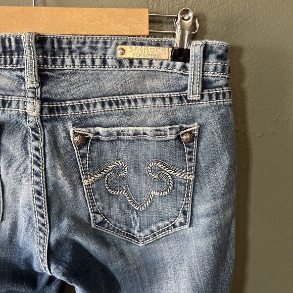 ReRock For Express Jeans Womens 4R Blue Denim Skinny Embroidered Hardware Logo - Picture 5 of 6